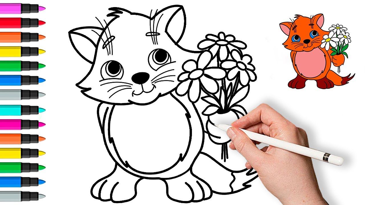 Как нарисовать кошку с цветами шаг за шагом 🐱🐈 Рисование и раскраска для детей смотреть онлайн