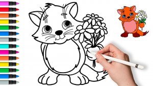 Как нарисовать кошку с цветами шаг за шагом 🐱🐈 Рисование и раскраска для детей