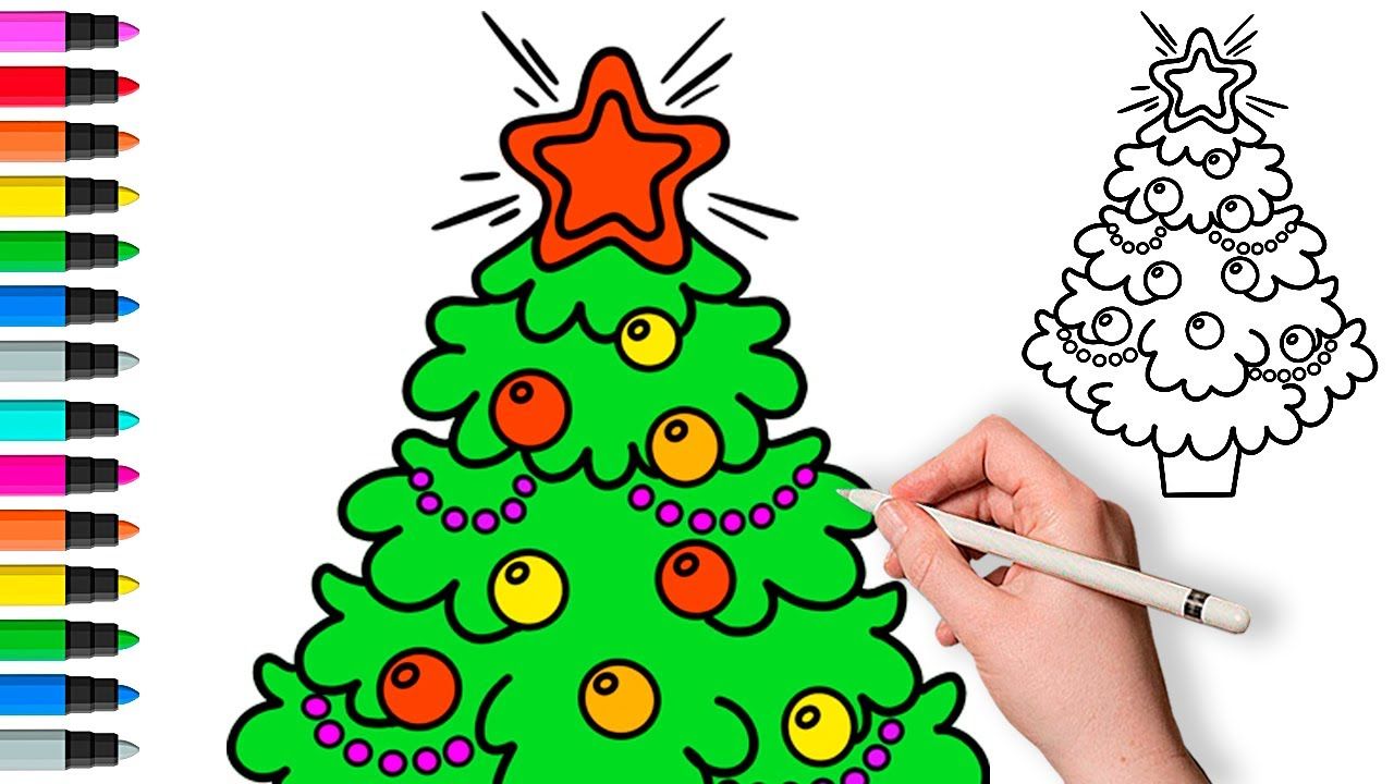 Как нарисовать Новогоднюю ёлочку. Рисунок и раскраска смотреть онлайн