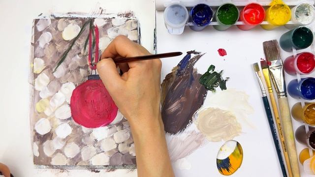 Елочный шар. Видео-урок открытка гуашью смотреть онлайн