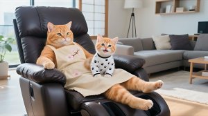 У мамы кошки болит спина. Джинджер и папа кот приобретают ей массажное кресло