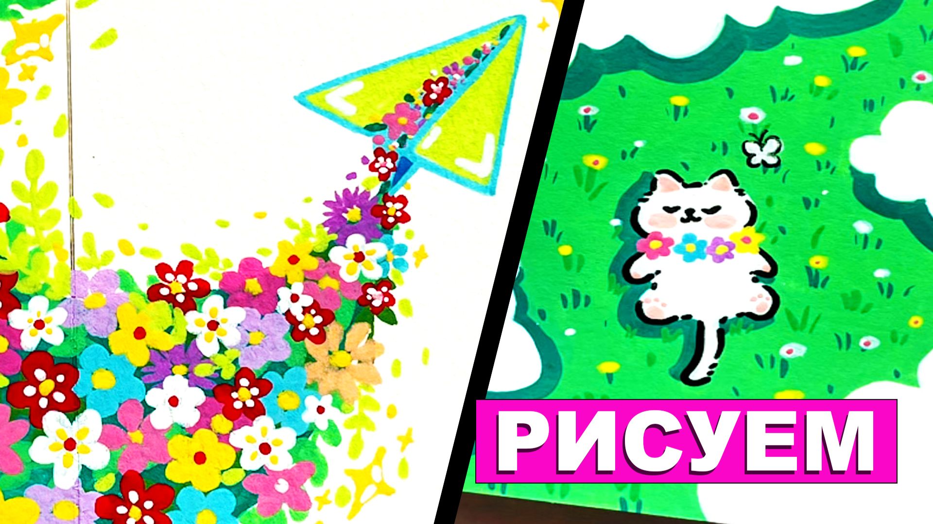 Учимся рисовать самолет, цветы, котейку. Акриловый маркер. Простые идеи рисования смотреть онлайн