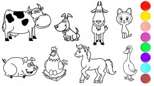 Корова Собака Кошка Коза Свинья Курица Лошадь Утка Рисуем и раскрашиваем животных