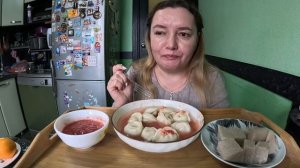 Пельмени с бульоном и хреновиной, холодец куриный #еда#мукбанг#вкусная домашняя еда