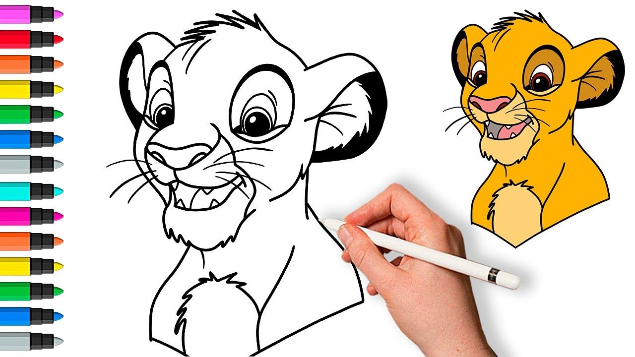 Как нарисовать Симбу из мультфильма "Король Лев" | Рисование и раскраски для детей смотреть онлайн
