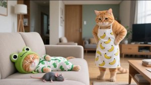 Рыжий котенок забывает приготовить обед, пока мамы-кошки нет дома. Что происходит?