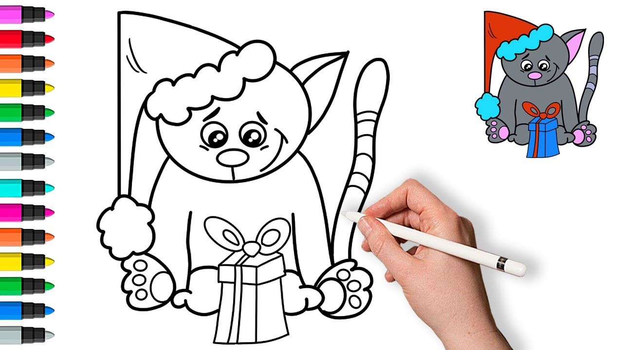 Как нарисовать Котика с подарком Рисунок и раскраска | Детские мультики смотреть онлайн