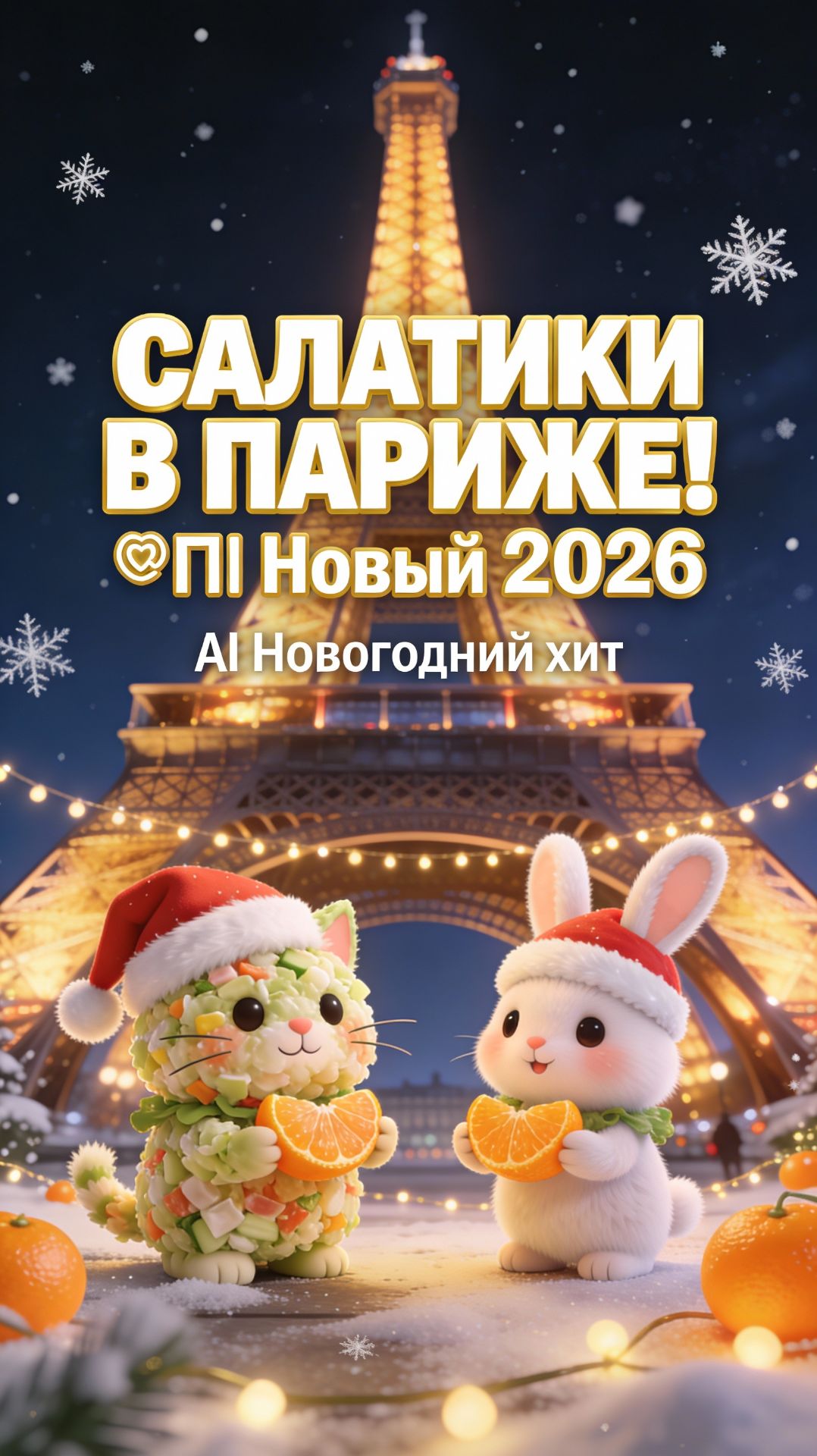 Оливье и салаты на Новый год в Париже! 😂 AI-анимация 2026