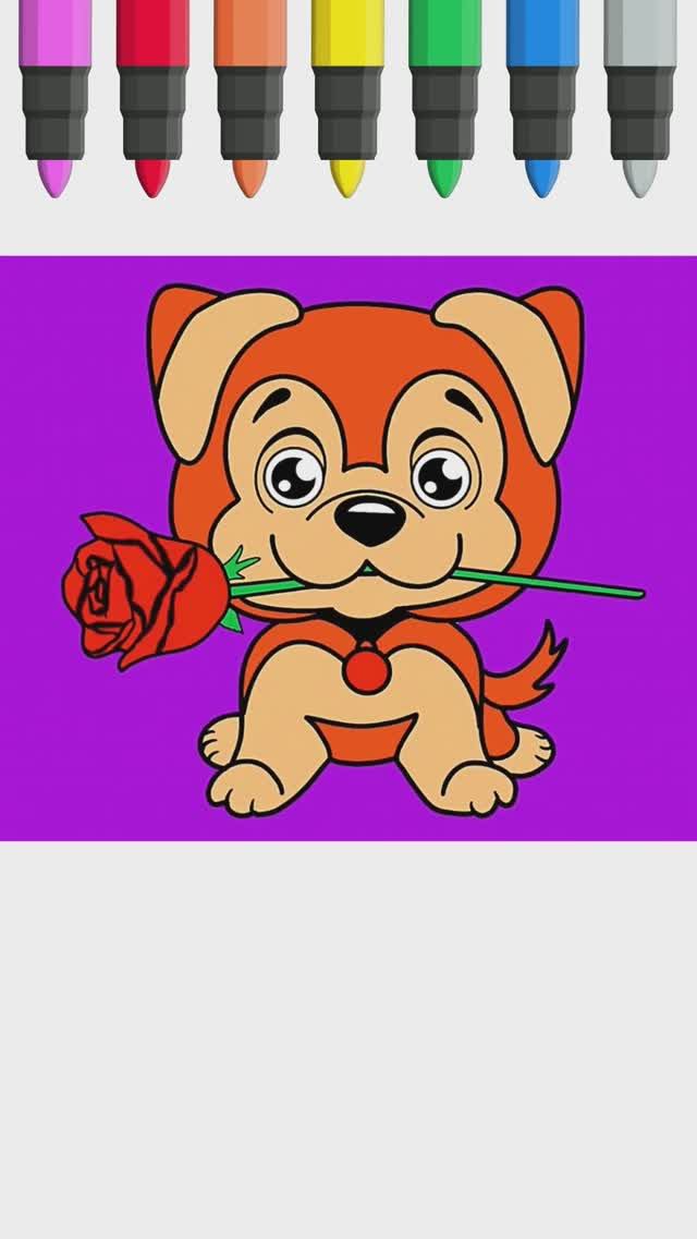 Милый щенок с цветком Шаг за шагом 🐶 🌹 / Раскраска для детей смотреть онлайн