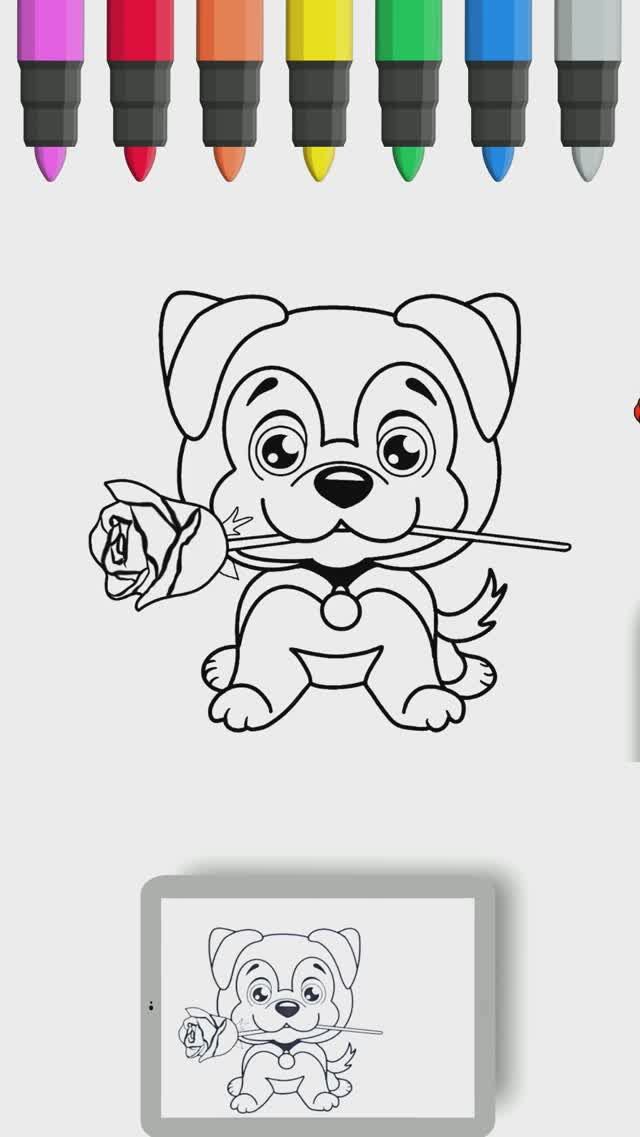Милый щенок с цветком Шаг за шагом 🐶 🌹 / Рисование для детей смотреть онлайн