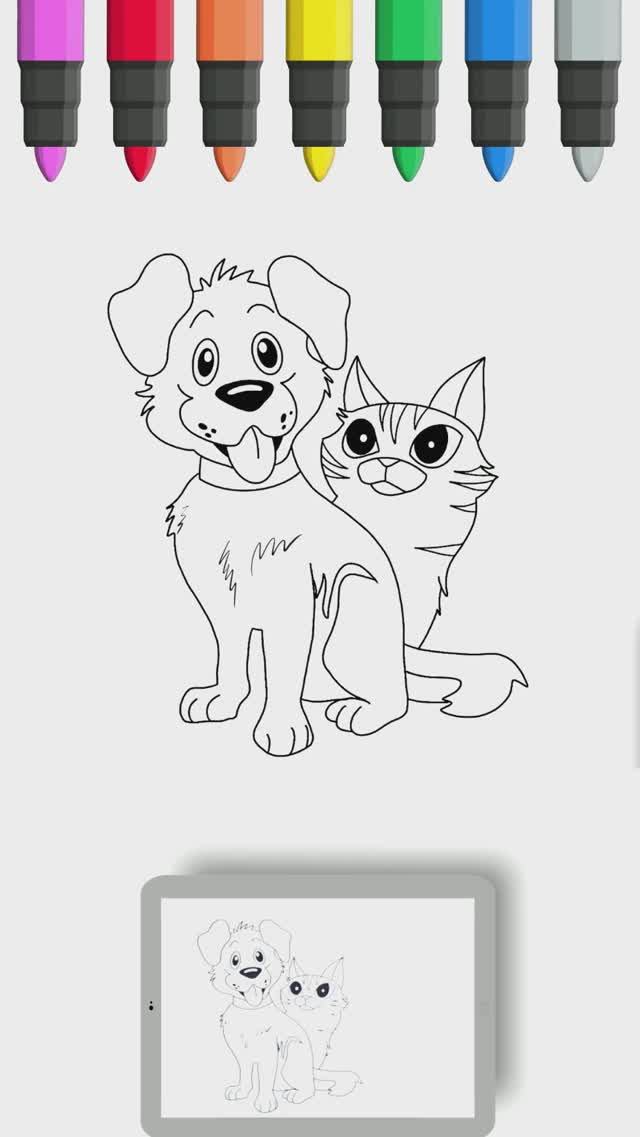 Как нарисовать Собаку и Кошку #мультикраскраска #длямалышей #длядетей смотреть онлайн