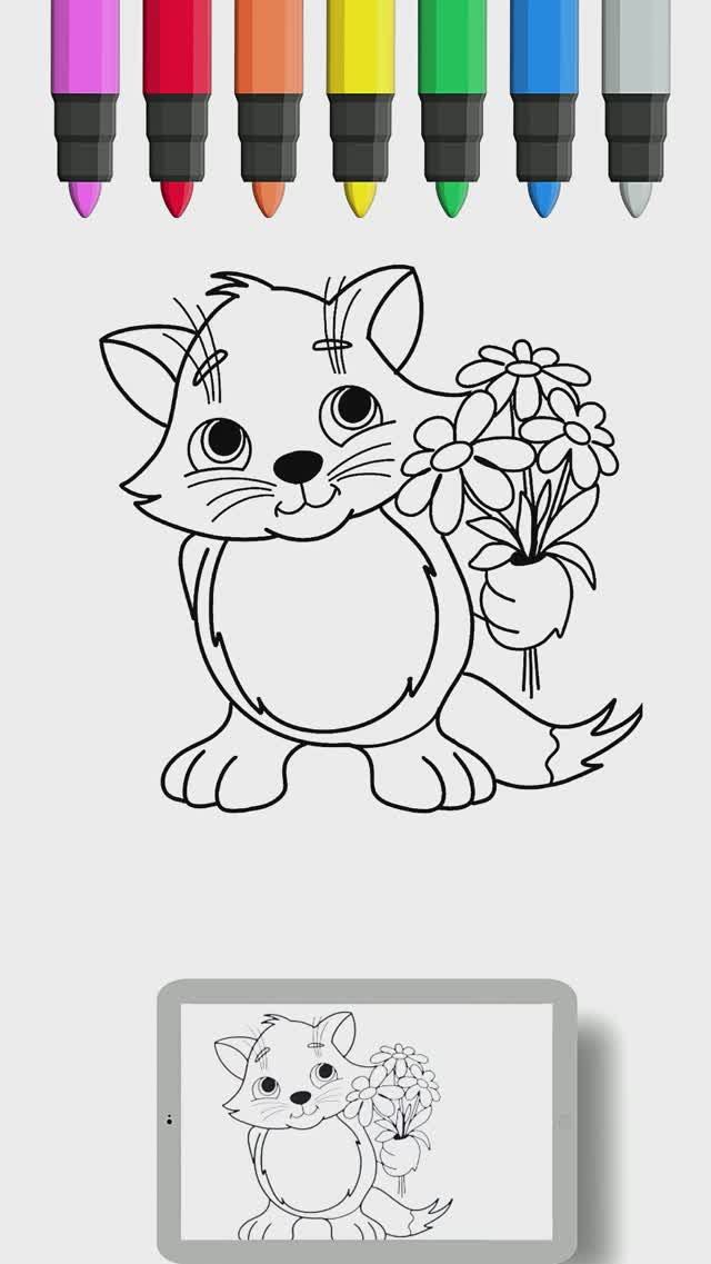 Как нарисовать кошку с цветами шаг за шагом 🐱🐈 Рисование для детей смотреть онлайн