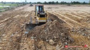 Nicely Completed Filling Huge Flooded Land Using Expert Komatsu D65PX Dozer & 25.5Ton Dump Trucks