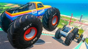 МУЛЬТИКИ ПРО МАШИНКИ Эпические прыжки и столкновения на скоростном монстр-траке Beamng Drive #99