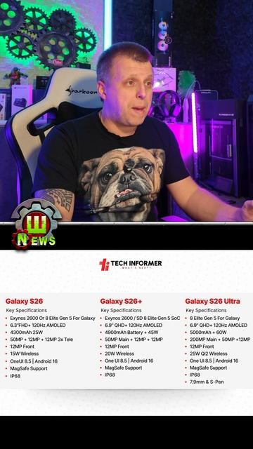 Samsung Galaxy S26+ увеличит размер экрана до S26 Ultra смотреть онлайн