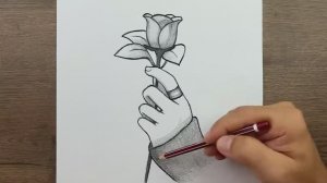 Как нарисовать руку, держащую розу, простые рисунки карандашом шаг за шагом