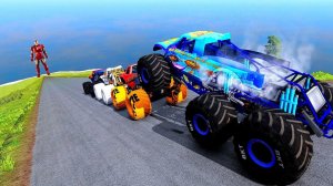 МУЛЬТИКИ ПРО МАШИНКИ Эпические прыжки и столкновения на скоростном монстр-траке Beamng Drive #107