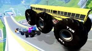 МУЛЬТИКИ ПРО МАШИНКИ Эпические прыжки и столкновения на скоростном монстр-траке Beamng Drive #104