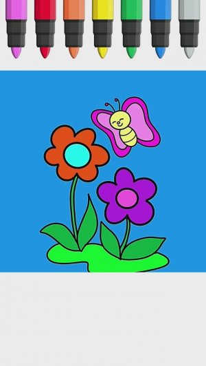 Как нарисовать бабочку 🦋 и цветы 🌺 Рисование и раскраска для детей