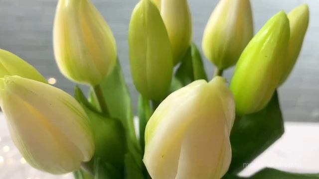 Искусственный букет ТЮЛЬПАНЫ "ВЕСЕННЕЕ СОЛНЦЕ", силикон, нежно-салатовые, 214586-75-2