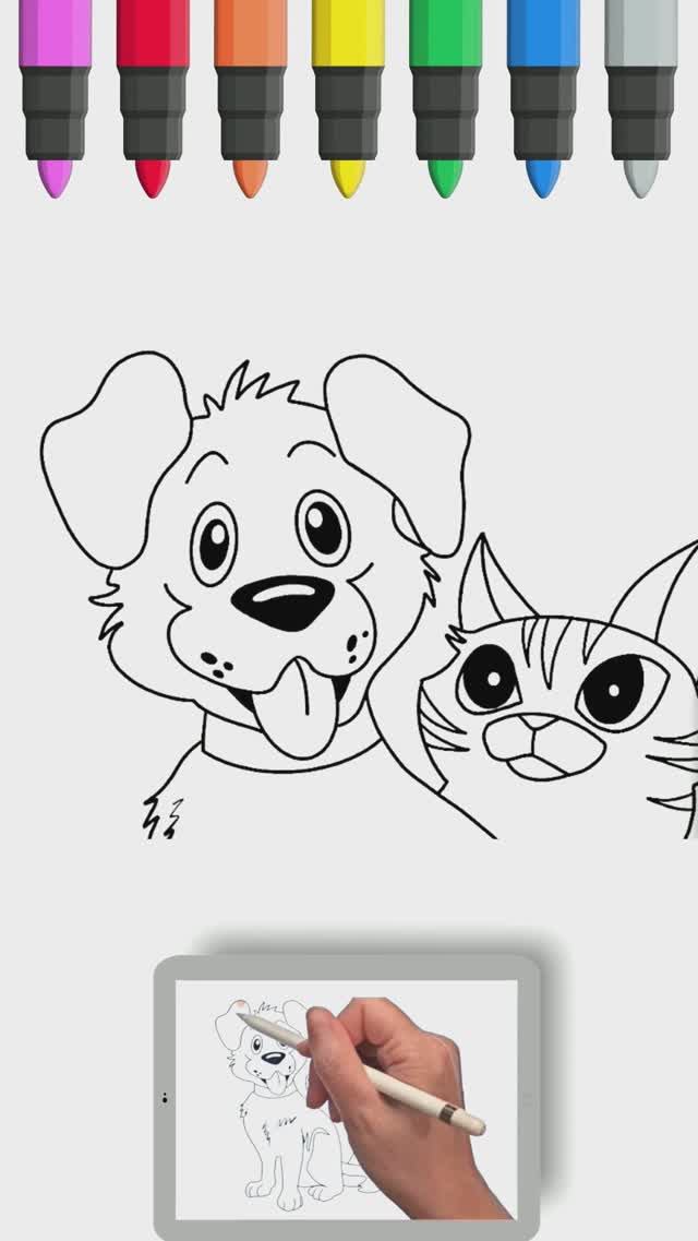 Мультик - раскраска Собака и Кошка #мультикраскраска #длямалышей #длядетей смотреть онлайн