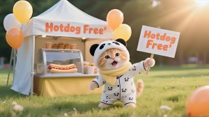 Котенок Джинджер и Мама-кошка делятся бесплатным хлебом с колбасой с бездомными кошками