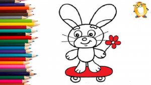 Мультик - раскраска для детей ЗАЯЦ НА СКЕЙТЕ. Учимся как рисовать ЗАЙЧИКА НА СКЕЙТЕ // ОБУЧАШКА ТВ