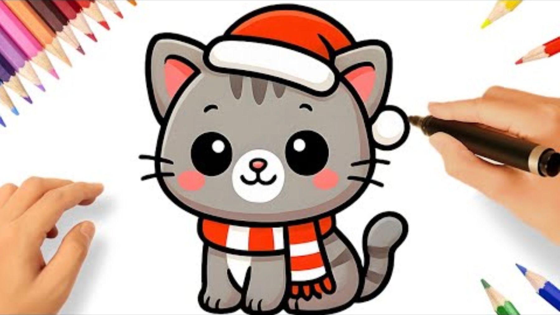 КАК НАРИСОВАТЬ НОВОГОДНЕГО КОТЕНКА ШАГ ЗА ШАГОМ 😻🎅 смотреть онлайн