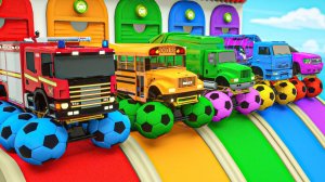 Веселая трасса разных цветов! Изучаем цвета! Футбольные мячи-сюрприз для покраски автомобиля!