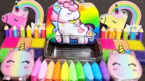ASMR Единорог Slime Смешивает блестки из косметики  в Слайм , Цветной Слайм