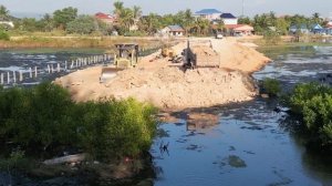 Mix! Amazing Building Road For Land Border With Komatsu D65E Dozer Pushing Stone & 5T Trucks Dumping