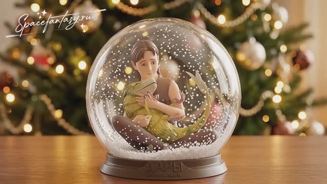 Новогодний снежный шар с модельками Эли и ее домашнего динозавра из комикса Дары бродячих льдов смотреть онлайн