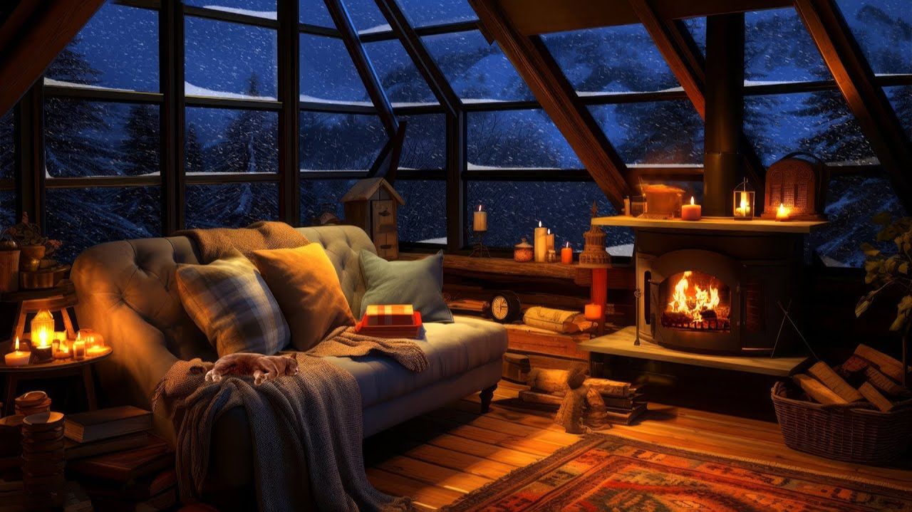 ❄️🔥 Расслабляющая метель для сна💤 Звуки метели с потрескиванием камина. смотреть онлайн