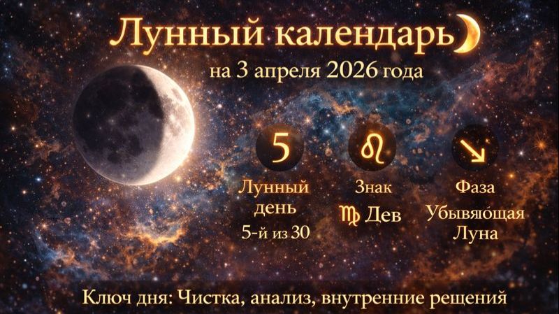 🌙 Лунный календарь на 3 апреля 2026 года: энергия дня и внутренние подсказки ✨