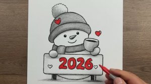 Как нарисовать простой Новогодний рисунок 2026 - пошаговая инструкция по рисованию снеговика