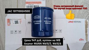 Распил масляного фильтра JAC 1017100GH500. Аналог MANN W610/3