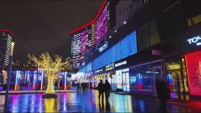 Ночной Новый Арбат рождественские огни рестораны и жизнь Москвы 🎄 смотреть онлайн