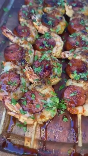 Колбасный шашлык с креветками 🦐