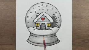 Как нарисовать пейзаж в виде снежного шара - Простые рисунки карандашом
