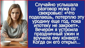 Случайно услышала разговор мужа со свекровью: Потерплю эту уродину еще год | ИСТОРИИ ИЗ ЖИЗНИ