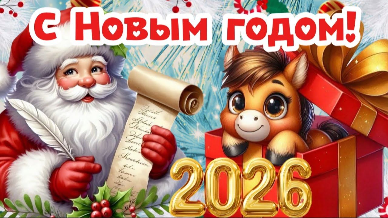Поздравление с Новым годом. С новым 2026 годом Лошади. Красивое поздравление смотреть онлайн