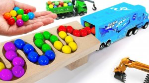 Гонка шариков волновой склон. Экскаватор, Мусоровоз, Самосвал, Скорая помощь, Ретро-грузовик