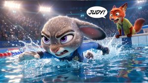 Победный момент: Джуди Хоппс на пьедестале в Зверополисе | Чемпионат по плаванию