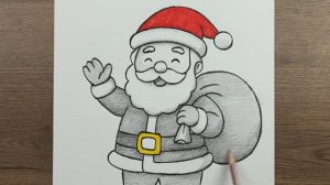 Как нарисовать Деда Мороза , дарящего подарки - простой пошаговый новогодний рисунок карандашом