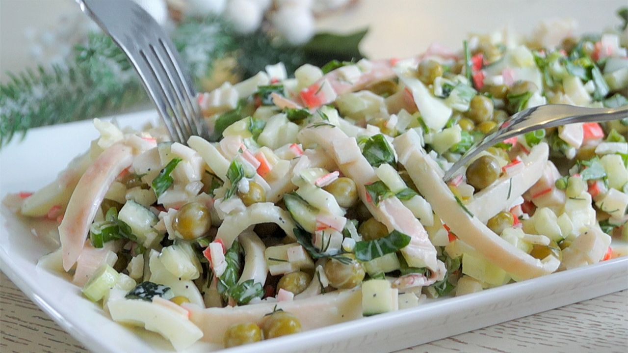 Вкусный САЛАТ С КАЛЬМАРАМИ на праздничный стол. Это Очень Вкусно. смотреть онлайн