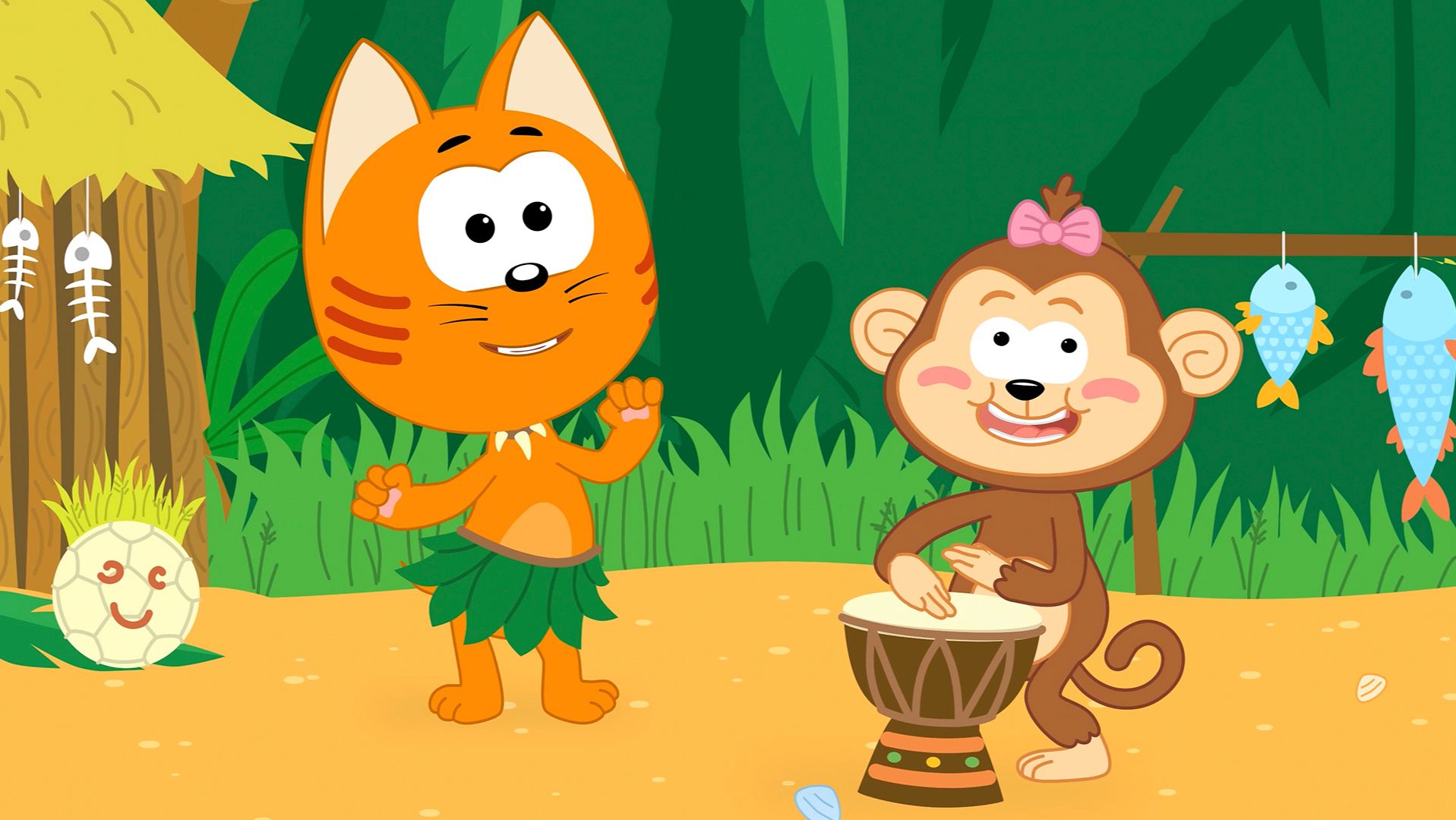 КОКОСЫ и БАНАНЫ - Котенок Котэ - Веселый мультик песенка для детей малышей смотреть онлайн