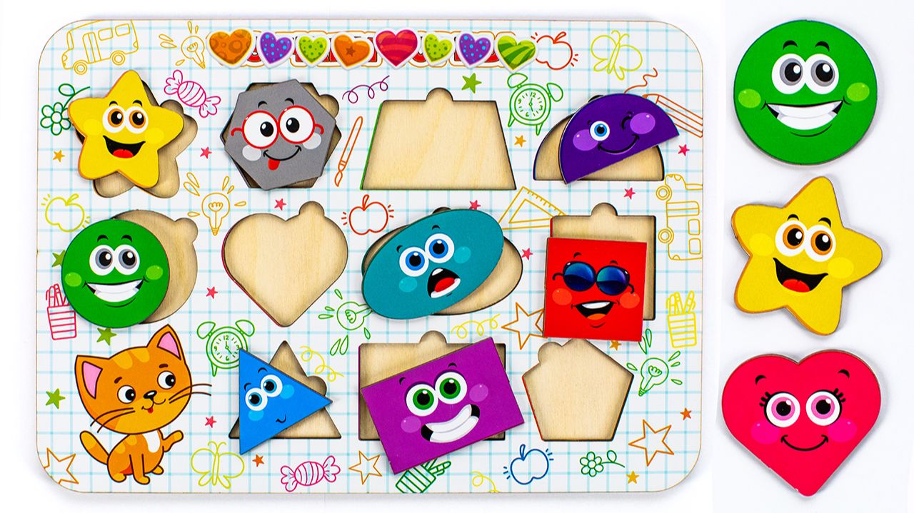 Геометрические Фигуры в Деревянной Подложке. Английские Слова!