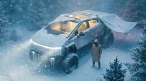 Зимний кемпинг в снег и дождь. 24 часа в Tesla Cybertruck. Бушкрафт и кемпинг