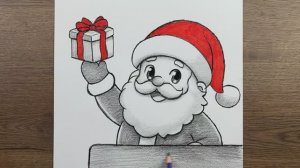 Как нарисовать Деда Мороза, дарящего новогодний подарок, шаг за шагом карандашом  2026 года