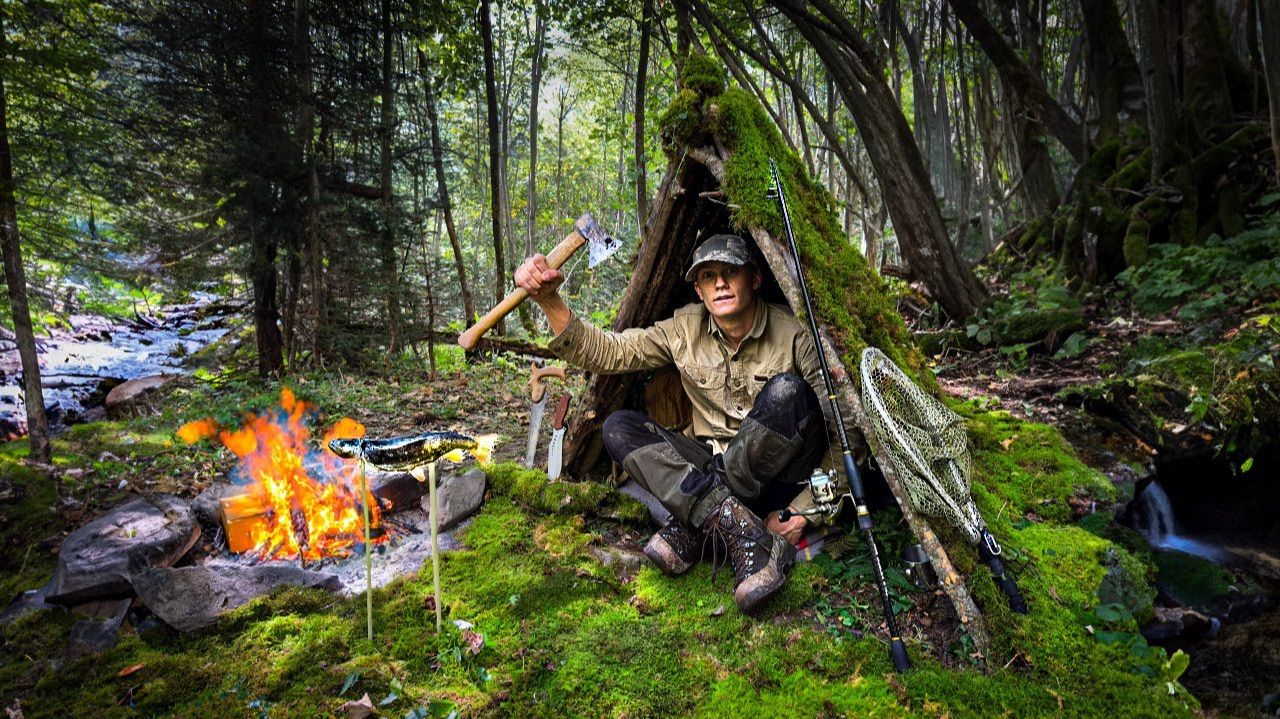 ОДИНОЧНОЕ-ВЫЖИВАНИЕ / ЛОВЛЯ И ПРИГОТОВЛЕНИЕ дикой горной ФОРЕЛИ в моем убежище для выживания! смотреть онлайн